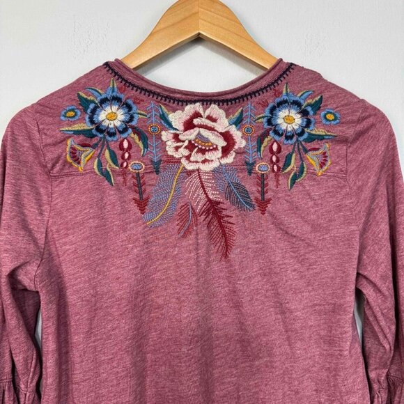 Johnny Was Womens Darielle Flute Sleeve Tee Floral Embroidered Blackberry Medium - Picture 7 of 11